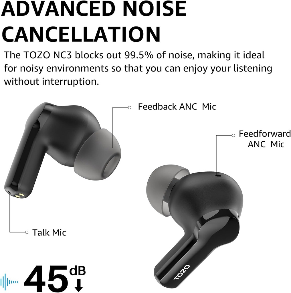 Tozo Aero Sound 2 Noise Canceling IPX6 W/ Smart Digital Display (Black)