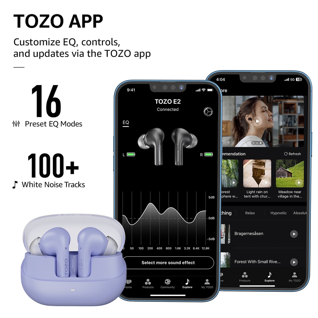 Tozo Agile Nova TWS lightweight earbuds With dual ear touch control (Purple)