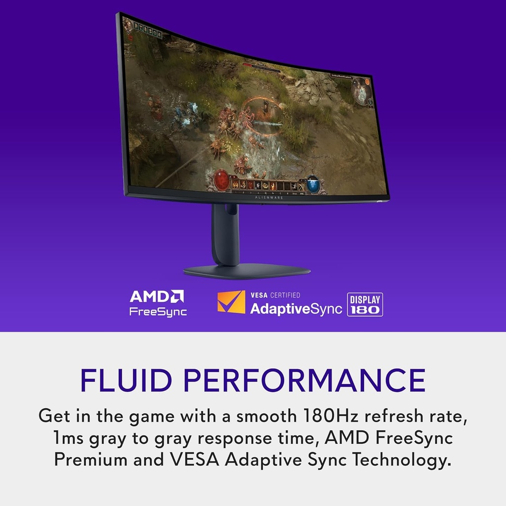 Monitor Gamer Curvo Alienware AW3425DWM LCD 34", 3440x1440 Ultra Wide Quad HD, G-Sync/FreeSync, 180Hz, HDMI/DisplayPort, Negro
