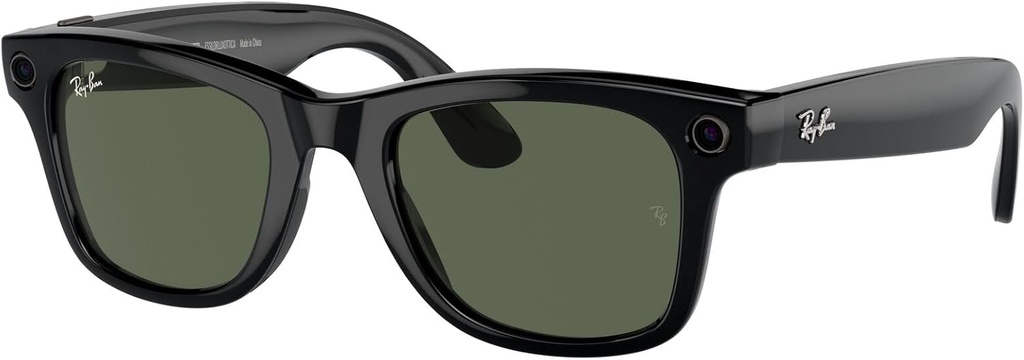 Ray-Ban Meta Wayfarer Smart Glasses with Meta Ai, Audio, Photo, Video Compatibility - Green Lenses - Shiny Black 0RW4006