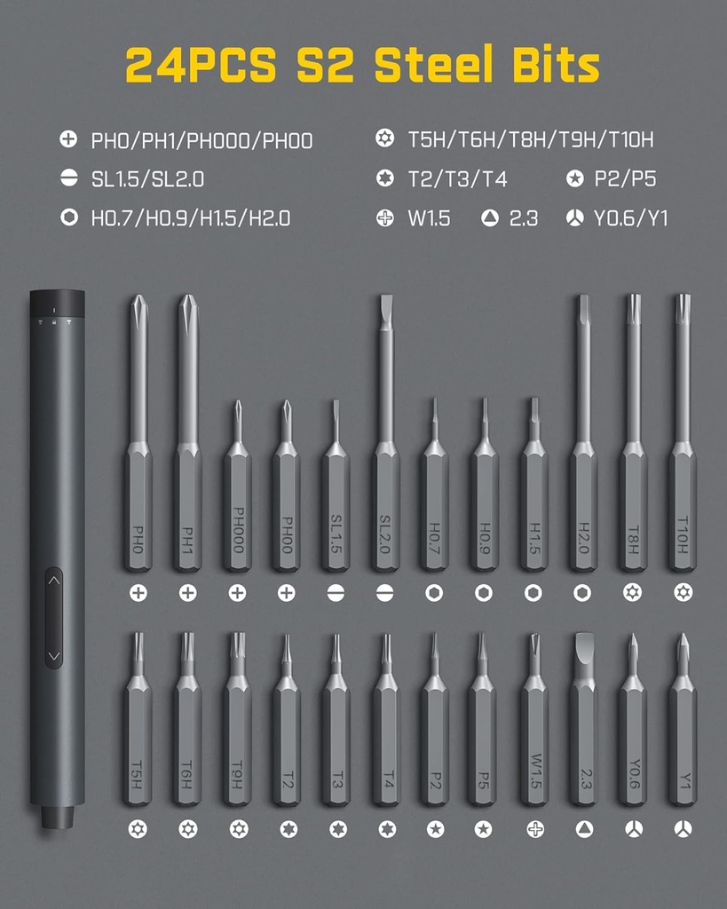 Fanttik Mini Electric Screwdriver, Precision Screwdriver Set with 24 Magnetic Precision Bits, 2 Gears Torque, Cordless, Repair Tool Set for Phone Camera Laptop Watch- E1 PRO