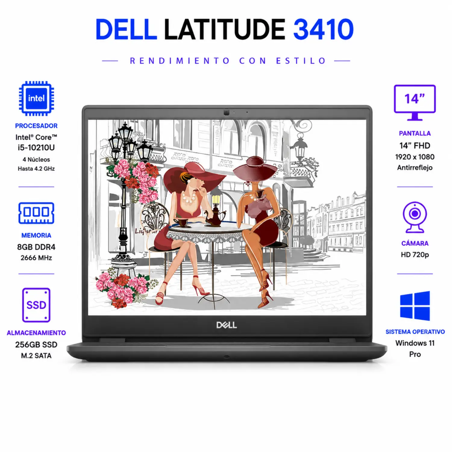 Dell Latitude 3410 14" FHD Intel Core i5 8GB RAM 256GB SSD Windows 11 (Reacondicionado) 