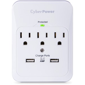CyberPower Supresor de Picos CSP300WUR1, 3 Contactos, 2x USB, 600 Joules, Blanco