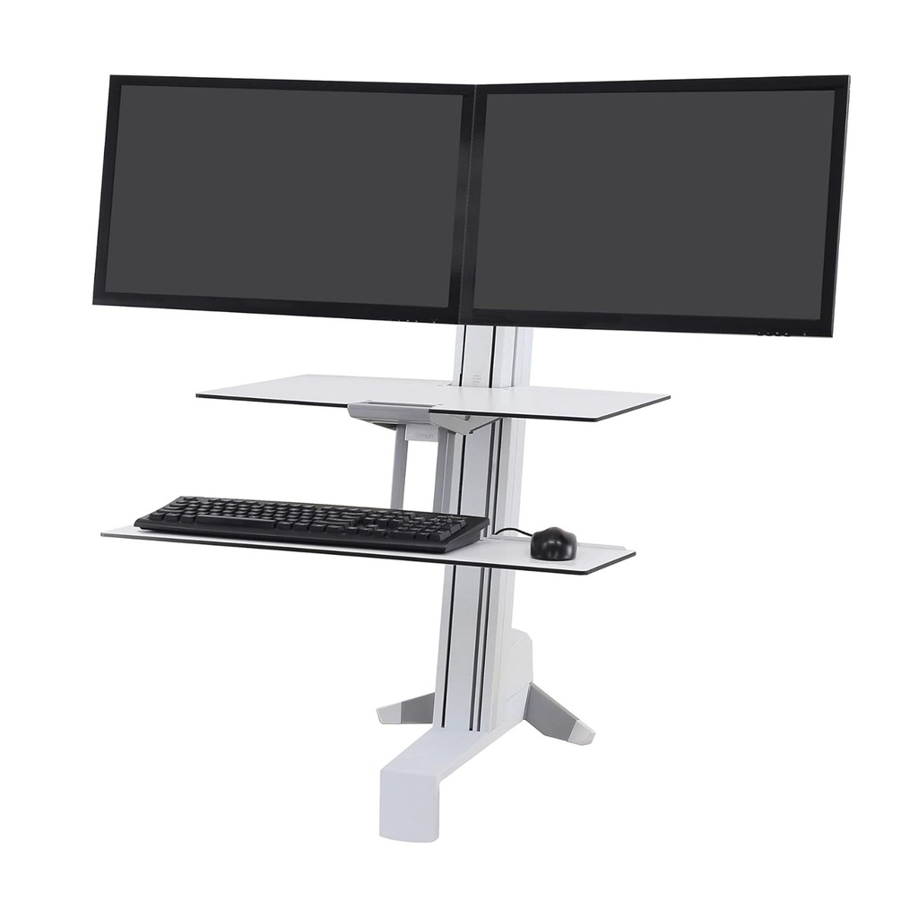 Ergotron WorkFit-S 33-349-211 – Estación de Trabajo de Pie para Dos Monitores con Superficie de Trabajo y Bandeja de Teclado, Blanco