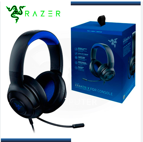 Open Box Razer Kraken X Ultralight Gaming Headset: 7.1 Surround Sound - Lightweight Aluminum Frame - Bendable Cardioid Microphone - for PC, PS4, PS5, Switch, Xbox One, Xbox Series X|S, Mobile - Black/Blue