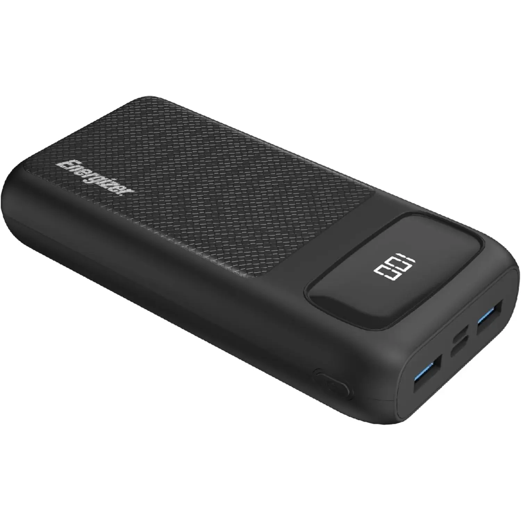 Energizer MAX Power Bank 20,000mAh – Carga Rápida 20W, USB-C + 2 USB-A, Pantalla LCD, Alta Capacidad, Color Negro