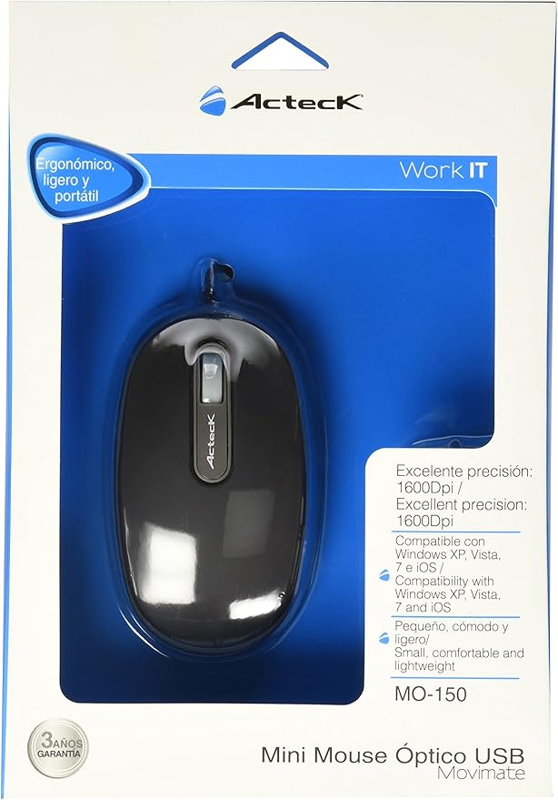 Mouse Óptico cableado USB, Color Negro