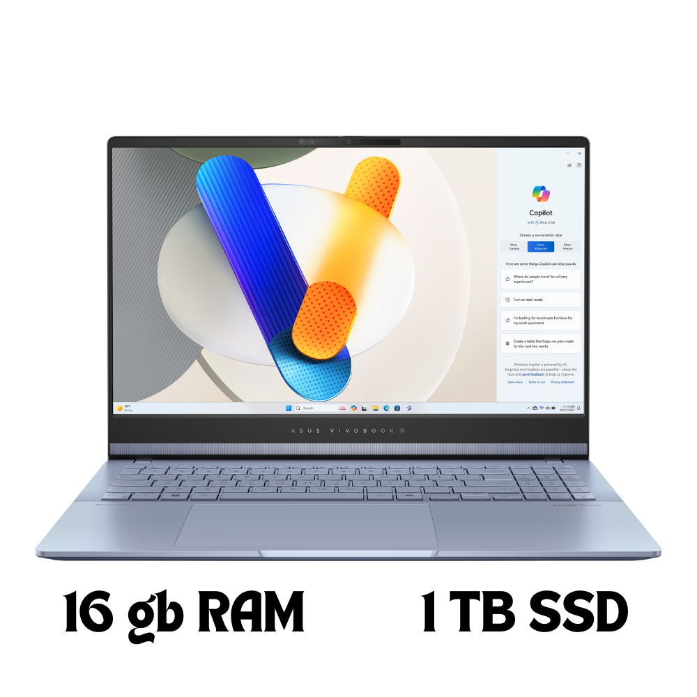 Asus VivoBook S 15 Core™ Ultra 7 155H 1TB SSD 16GB 15.6" 3K (2880x1620) OLED 120Hz WIN11 MIST BLUE RGB Backlit Keyboard MIL-STD 810H