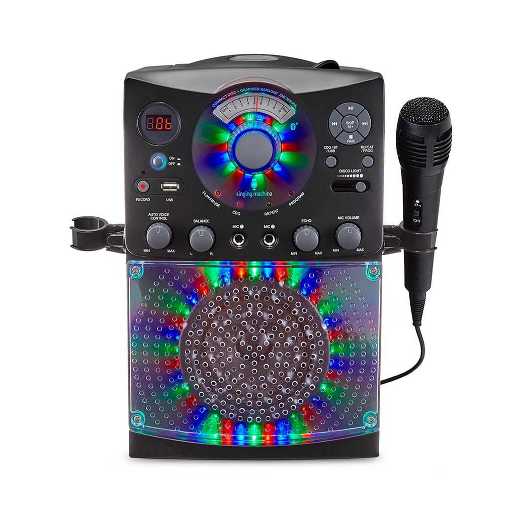 Singing Machine SML385UBK Bluetooth Karaoke System with LED Disco Lights, CD+G, USB and Microphone, Black