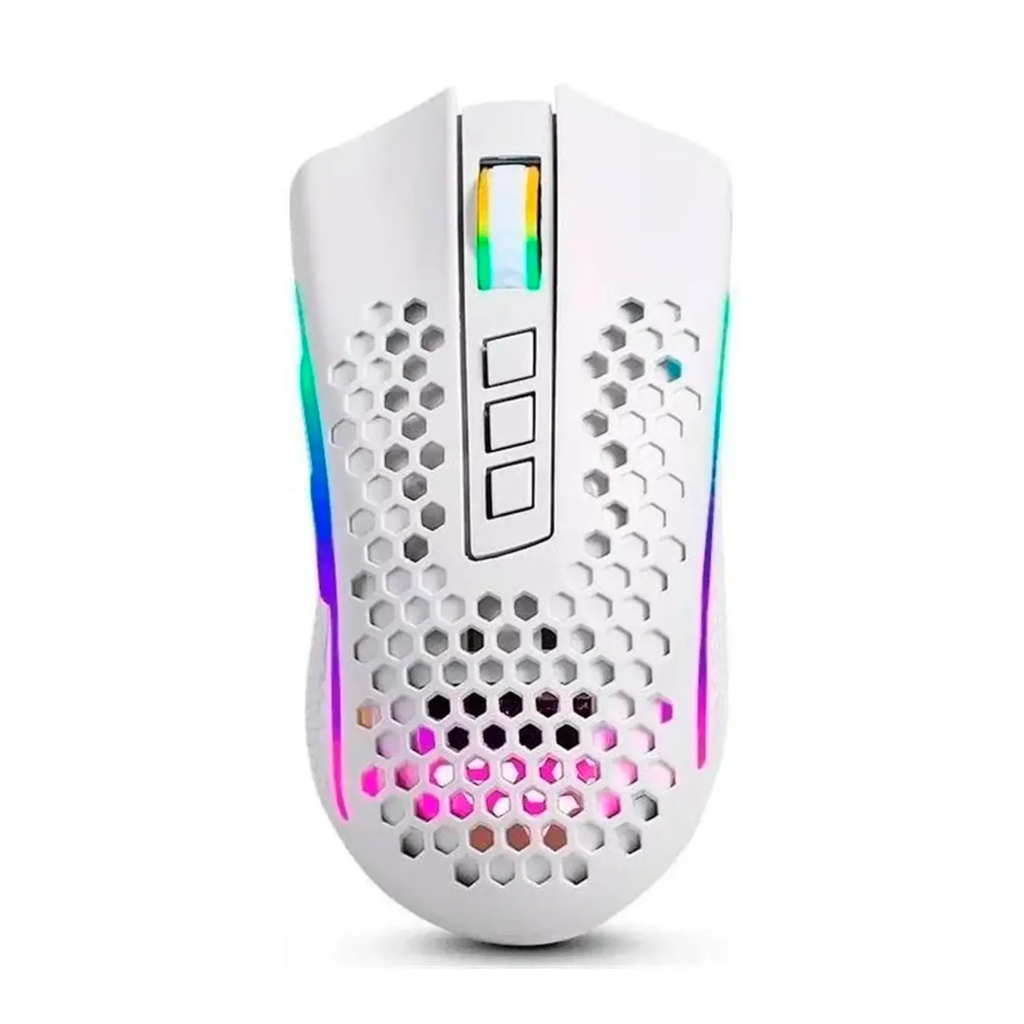 Redragon Mouse Gamer Storm Pro M808w-ks Blanco Wireless, Forma de Panal RGB, Inalámbrico 2.4 GHz Dongle USB/Cableado USB, 16,000 dpi - 8 Botones programables 