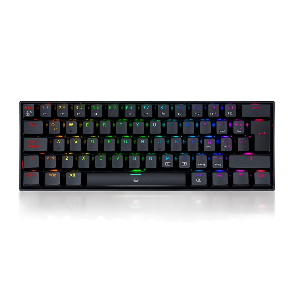 DRAGONBORN NEGRO: 60%, ESPAÑOL, MECANICO RED SWITCH + LUZ RGB 