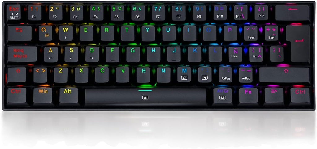 DRAGONBORN NEGRO: 60%, ESPAÑOL, MECANICO RED SWITCH + LUZ RGB 