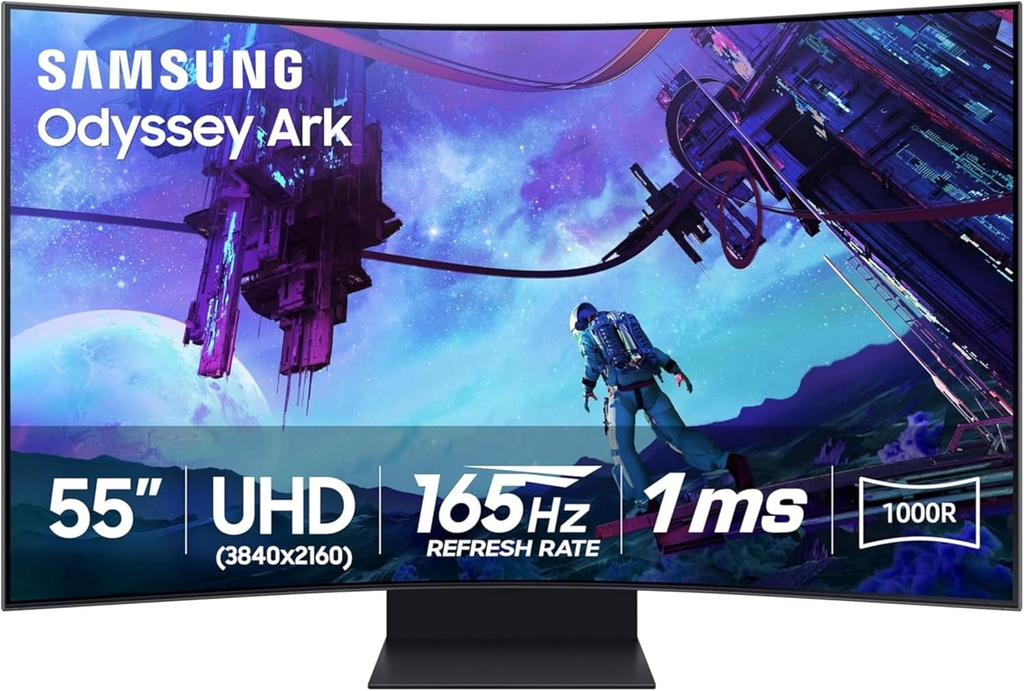 SAMSUNG 55" Odyssey Ark 2nd Gen 4K UHD 1000R Curved Gaming Monitor, 165Hz, 1ms, 4 Input Multi View, Quantum Mini-LED, AMD FreeSync Premium Pro, HDR 10+, Height Adjustable Screen, LS55CG970NNXGO
