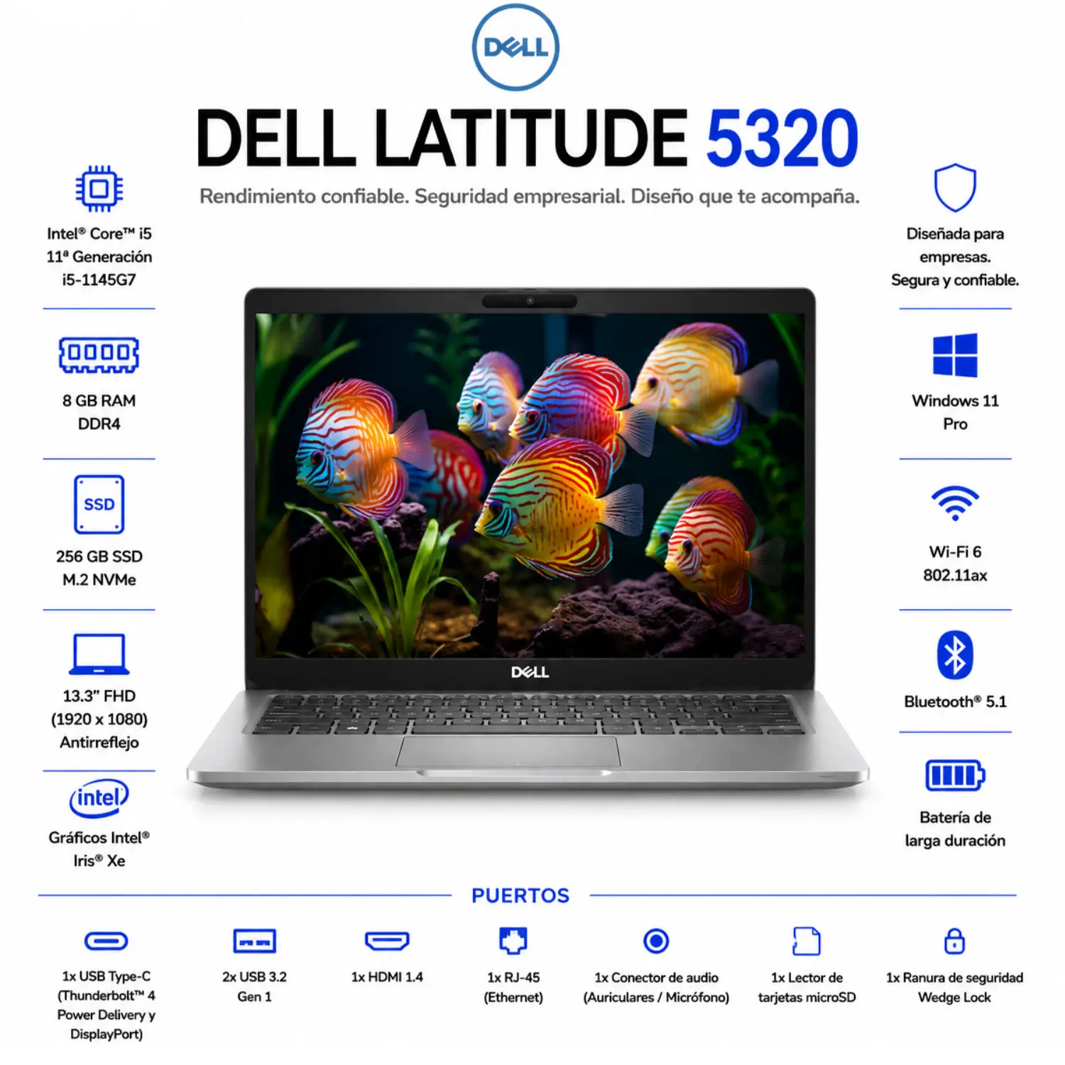 Dell Latitude 5320 13.3" FHD Intel Core i5 8GB RAM 256GB SSD Windows 11 (Reacondicionado) 