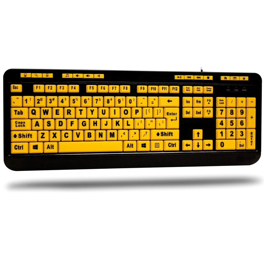Teclado Adesso EasyTouch AKB-132UY - Cable Conectividad - USB Interfaz - Ingl&eacute;s (EEUU) - Negro, Amarillo fluorescente