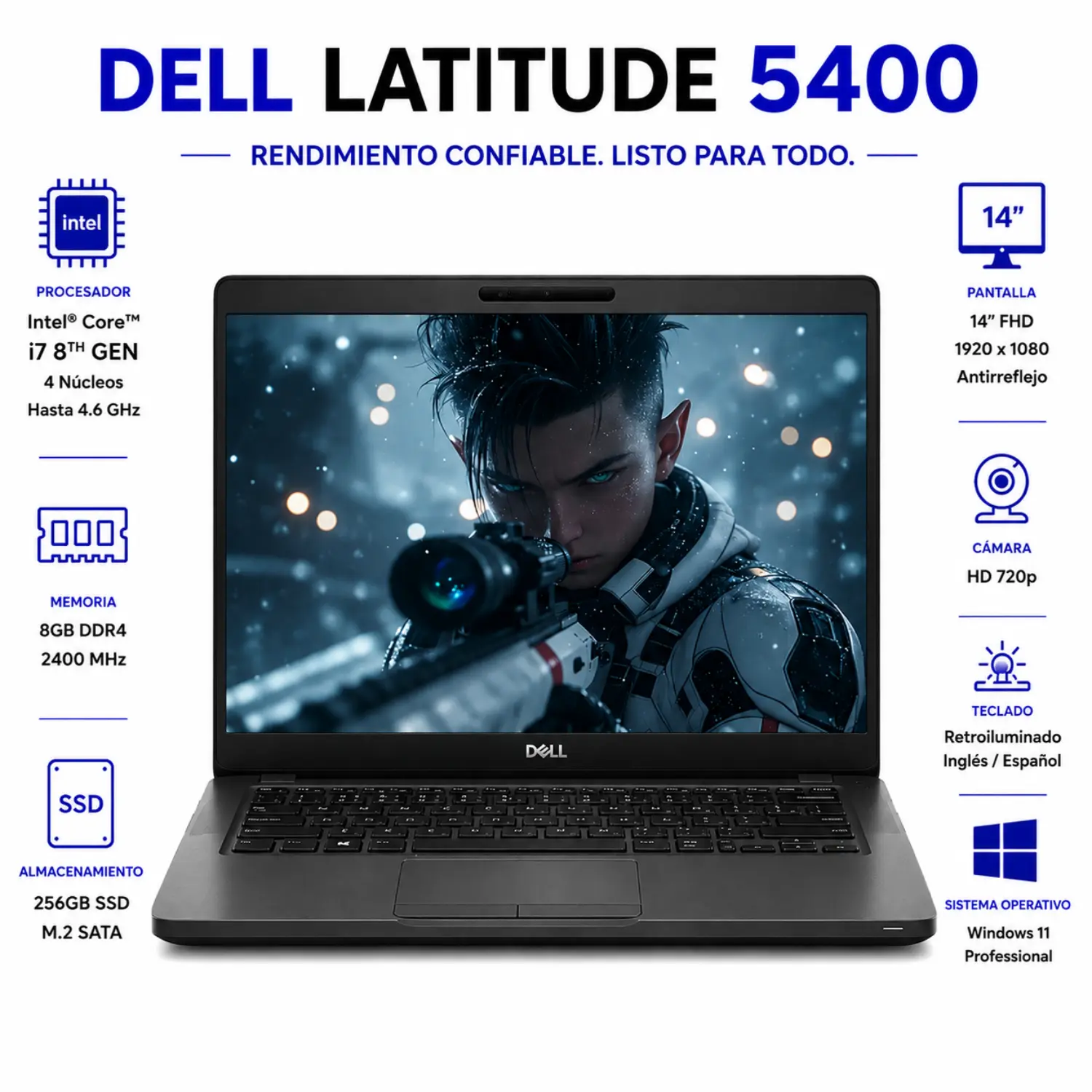 Dell Latitude 5400 14" FHD Intel Core i7 8GB RAM 256GB SSD Windows 11 (Reacondicionado) 