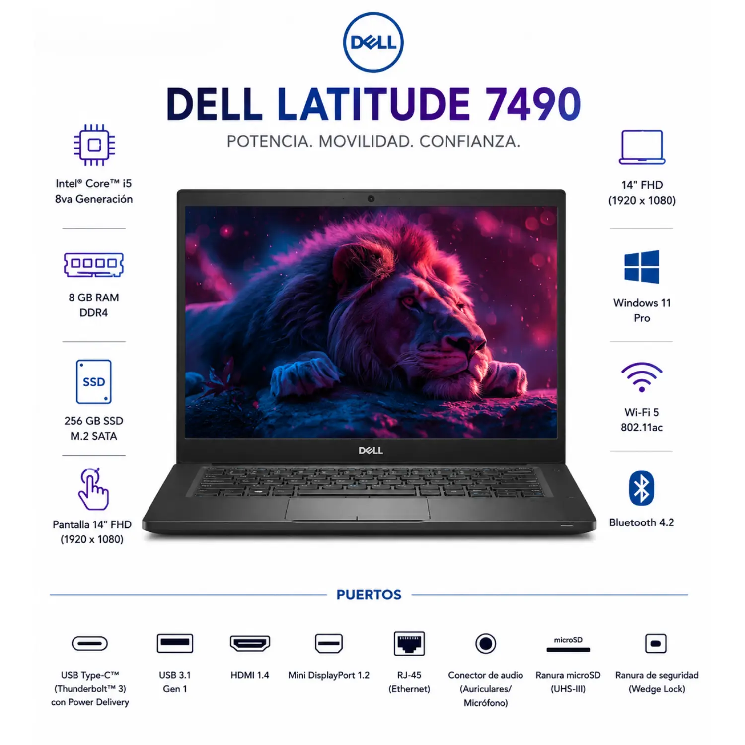 Dell Latitude 7490 14" FHD Intel Core i5 8GB RAM 256GB SSD Windows 11 (Reacondicionado) 