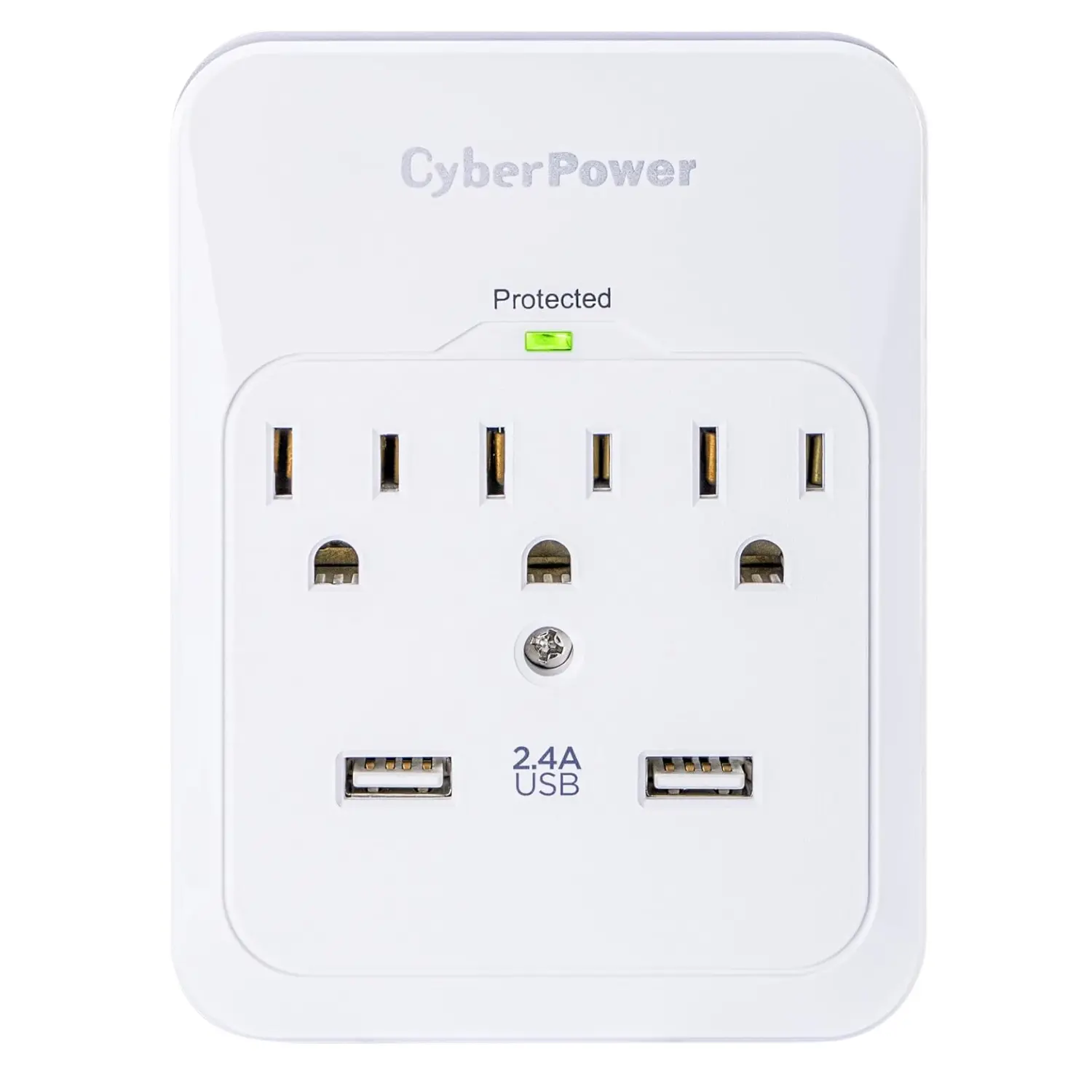 CyberPower CSP300WUR1-GRB (Refurbished Grade B) - Supresor de Picos de Pared, 3 Contactos, 2 Puertos USB, 600 Joules, Blanco