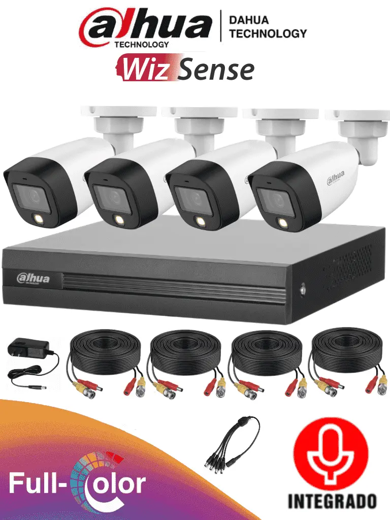 DAHUA FULLCOLORKIT-A - Kit de 4 Canales Full Color 2 MP con Audio y DVR Cooper-I WizSense