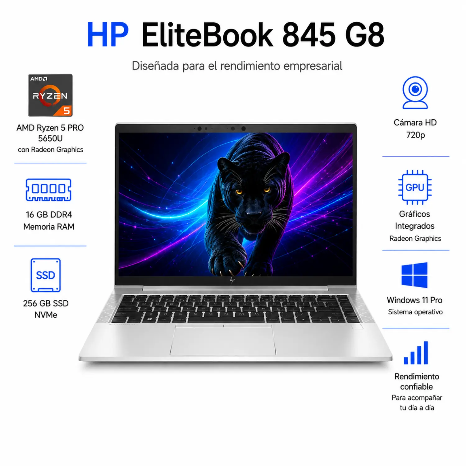 HP EliteBook 845 G8 14" FHD AMD Ryzen 5 PRO 5650U 16GB RAM 256GB SSD (Reacondicionado) 