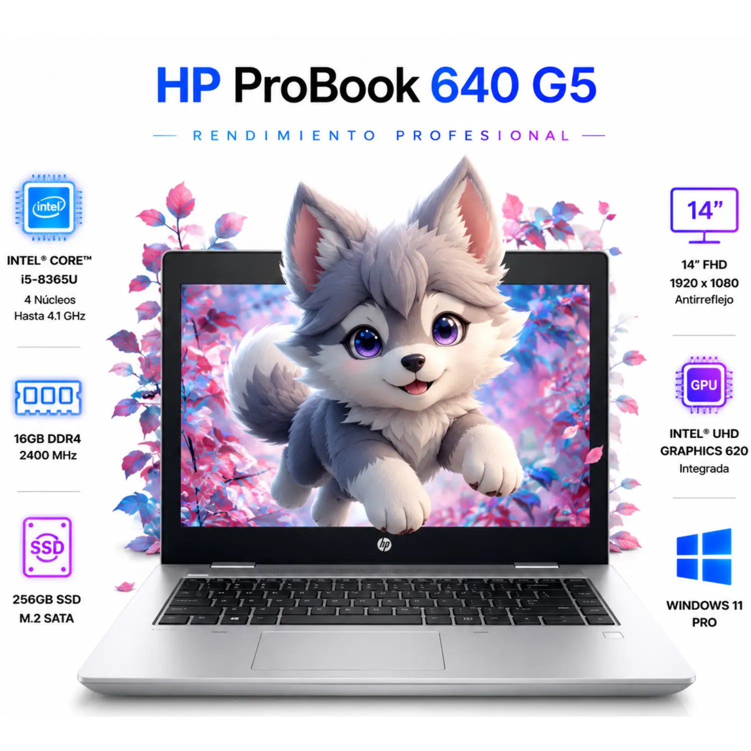 HP ProBook 640 G5 14" FHD Core i5-8365U 16GB RAM 256GB SSD Windows 11 Pro