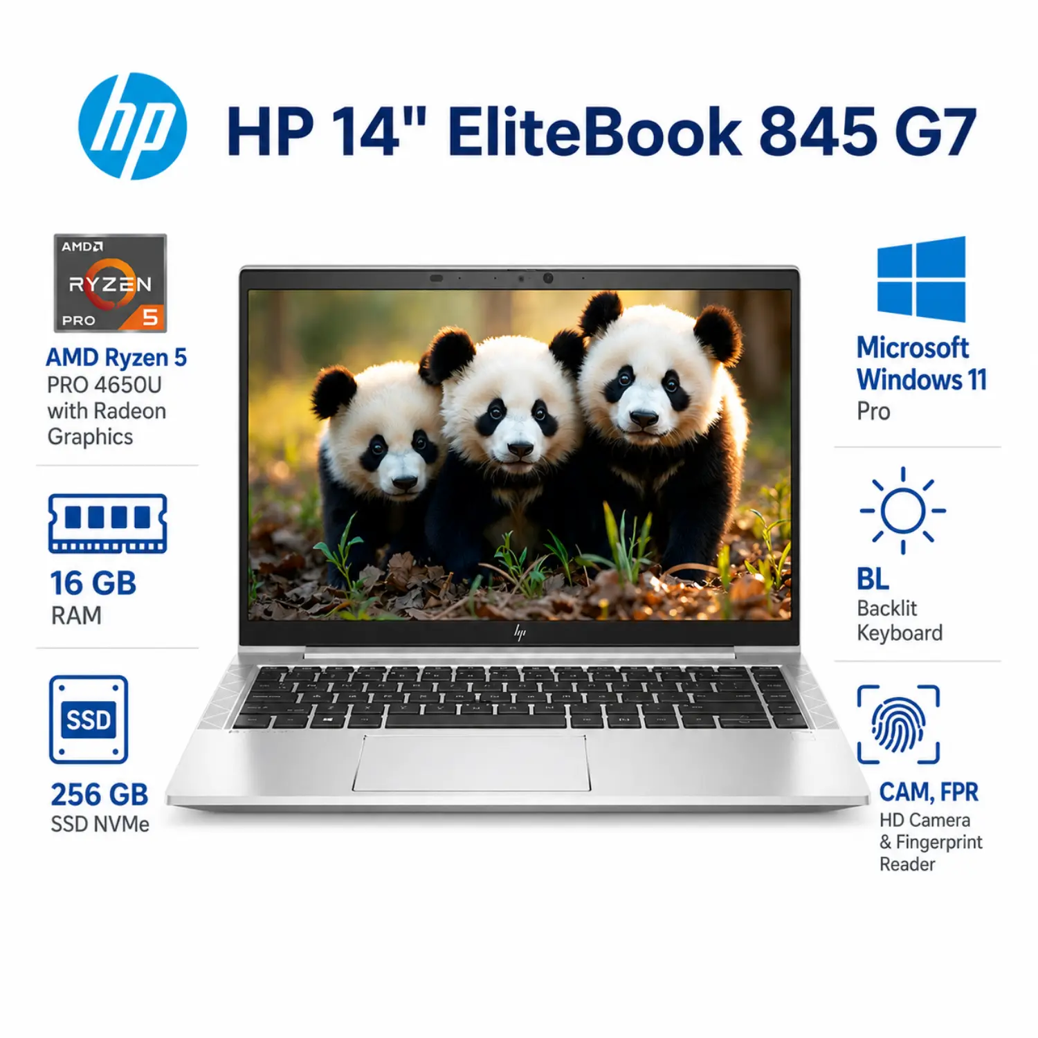 HP EliteBook 845 G7 14" FHD AMD Ryzen 5 PRO 4650U 16GB RAM 256GB SSD