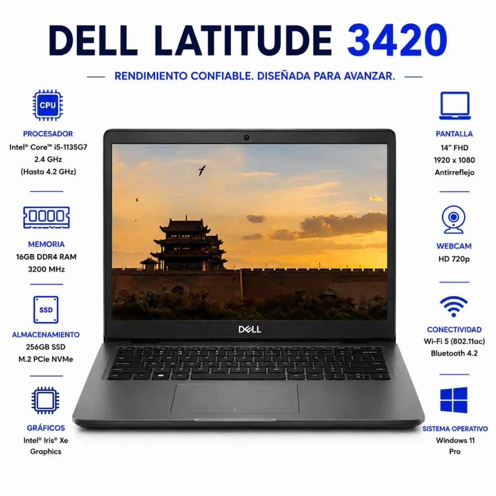 Dell Latitude 3420 14" FHD Intel Core i5 8GB RAM 256GB SSD Windows 11 (Reacondicionado) 