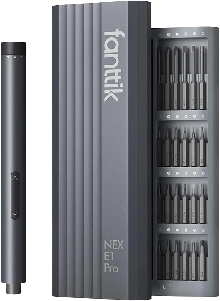 Fanttik Mini Electric Screwdriver, Precision Screwdriver Set with 24 Magnetic Precision Bits, 2 Gears Torque, Cordless, Repair Tool Set for Phone Camera Laptop Watch- E1 PRO