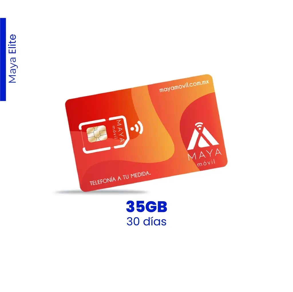 Maya Móvil Elite 30 días de vigencia, 35 Gb de datos, llamadas, SMS y redes sociales ilimitados