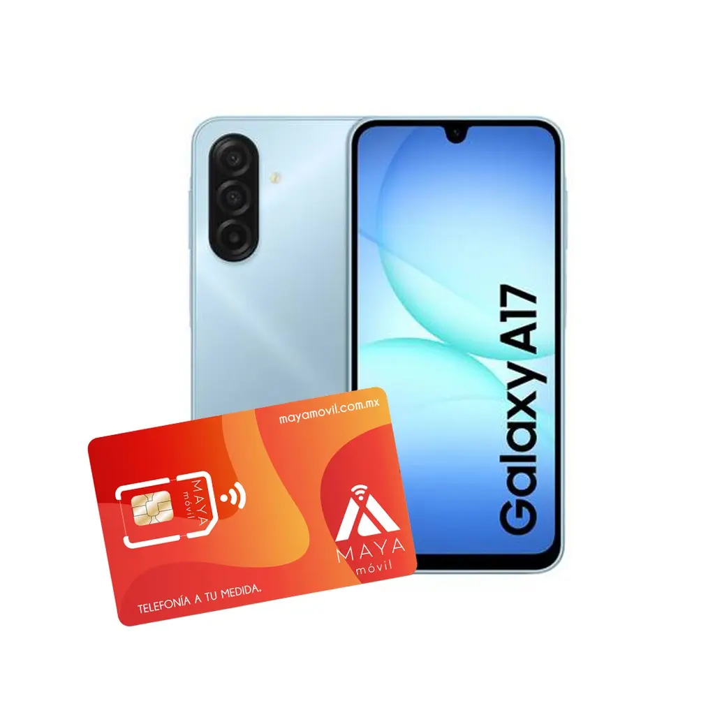 Samsung A17 6GB, 128GB - Azul claro + Servicio Maya Móvil Eco 2GB vigencia de 30 días
