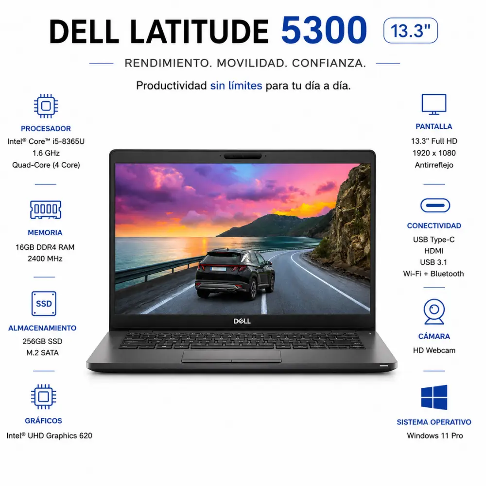 Dell Latitude 5300 13.3" FHD Intel Core i5 16GB RAM 256GB SSD Windows 11 (Reacondicionado) 