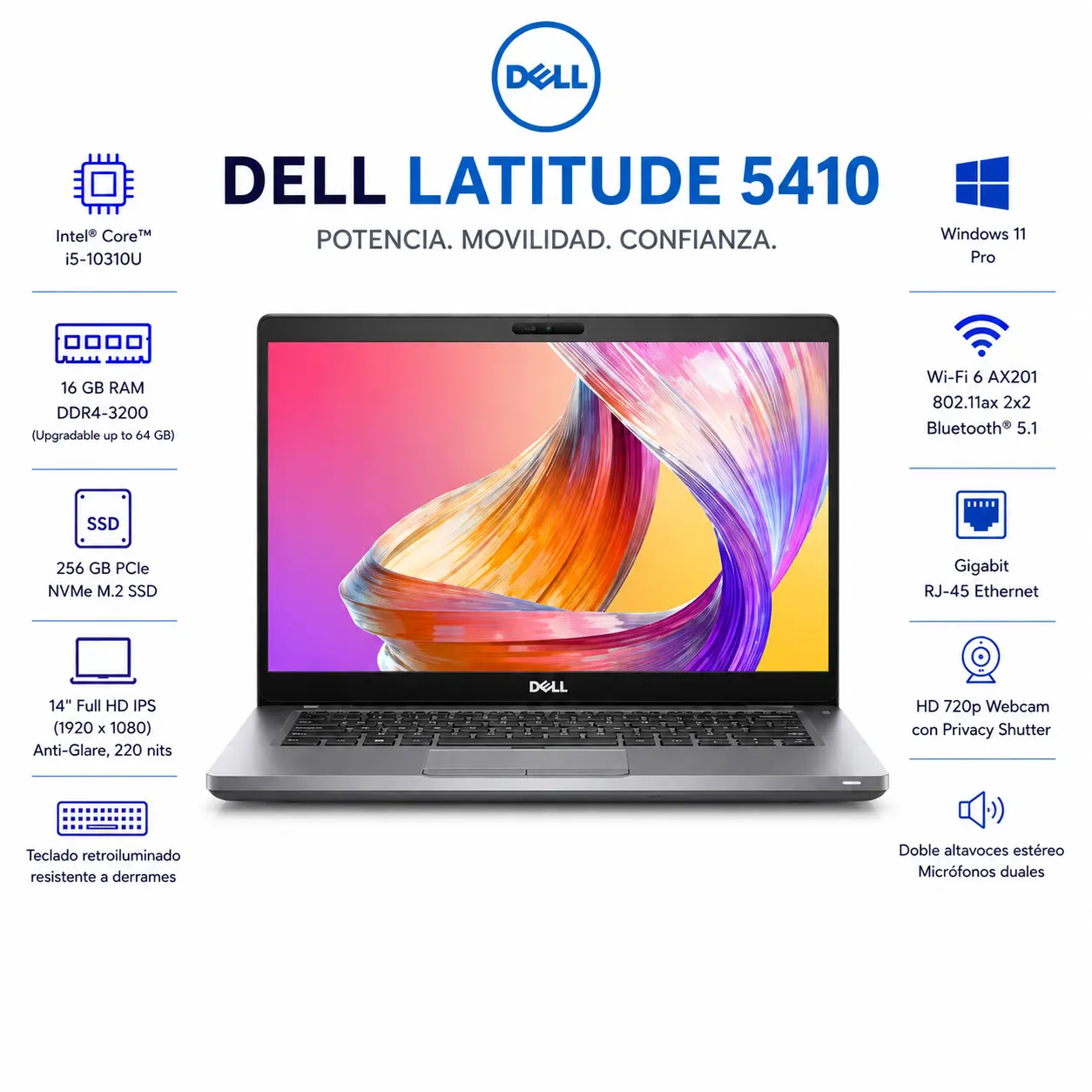 Dell Latitude 5410 14" HD Intel Core i5 16GB RAM 256GB SSD Windows 11 (Reacondicionado)