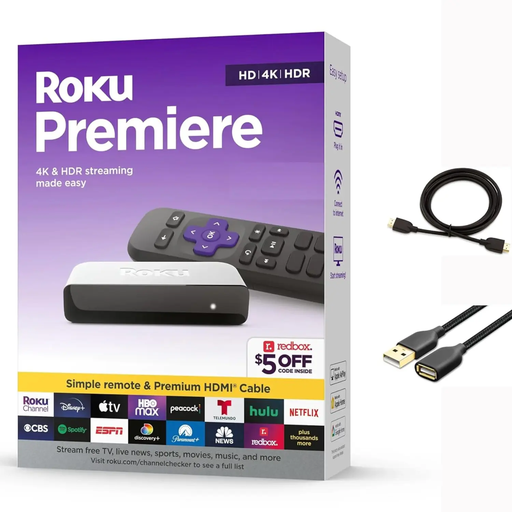 Roku Premiere 3920RW – Reproductor de Streaming 4K HDR, Wi-Fi Rápido, Control Remoto, Cable HDMI Incluido, Fácil Instalación