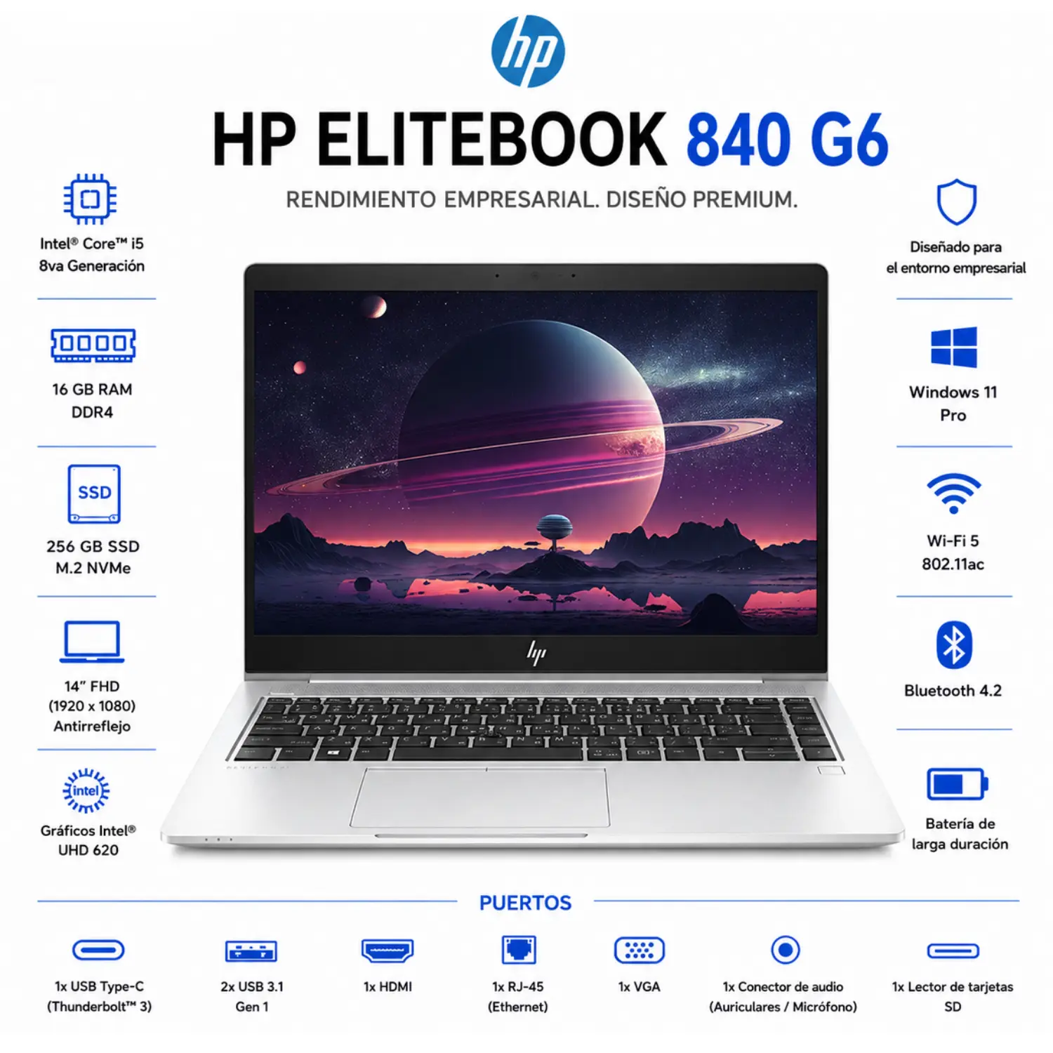 HP EliteBook 840 G6 14" FHD Intel Core i5 16GB RAM 256GB SSD (Reacondicionado) 