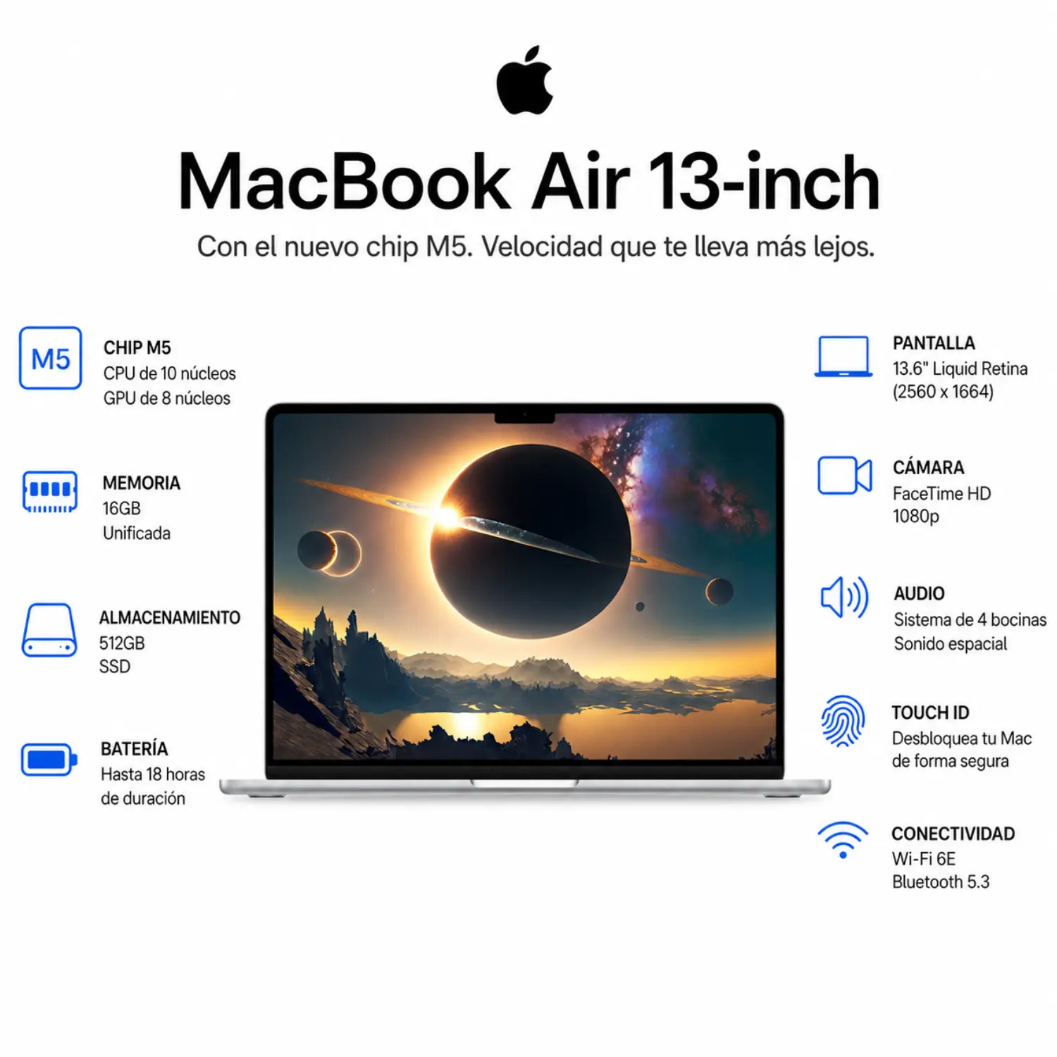 Apple - MacBook Air 13-inch Laptop - M5 chip with 10-core CPU and 8-core GPU - 16GB Memory - 512GB SSD - Starlight