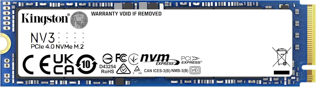 Kingston SSD Kingston SNV3S NVMe, 1TB, M.2, 4000 MB/s Escritura, 6000 MB/s Lectura, PCI Express 4.0