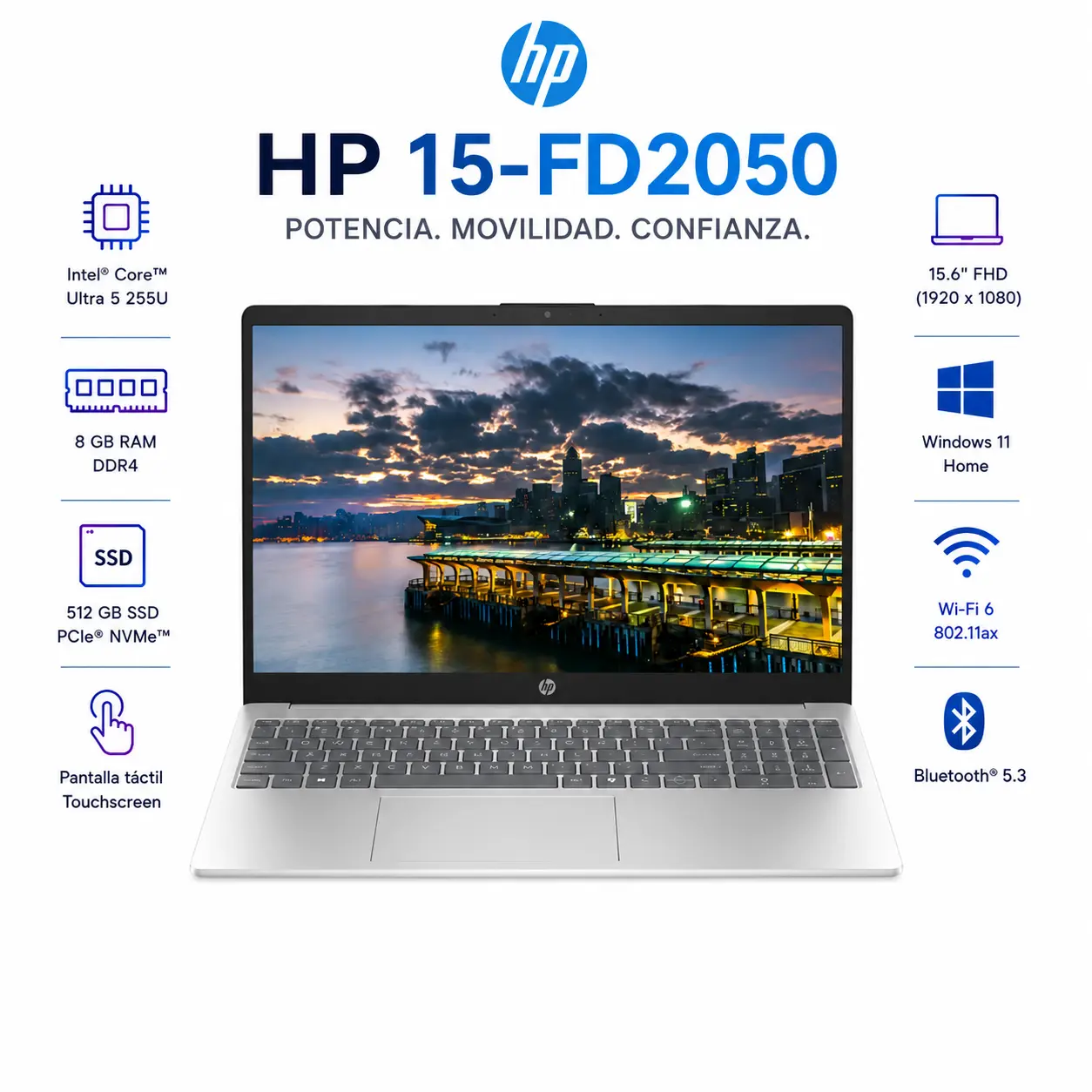 HP 15-fd2050wm 15.6" FHD Tactil Core Ultra 5 255U 8GB 512GB SSD Windows 11