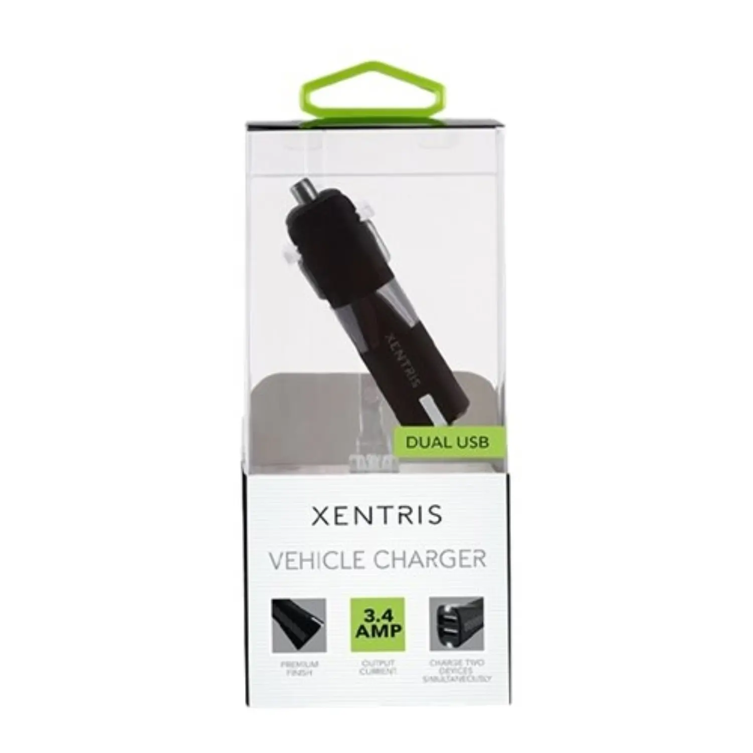 Xentris AC31115205XP - Cargador de Auto Dual USB de 3.4A, Carga Rápida Simultánea, Negro