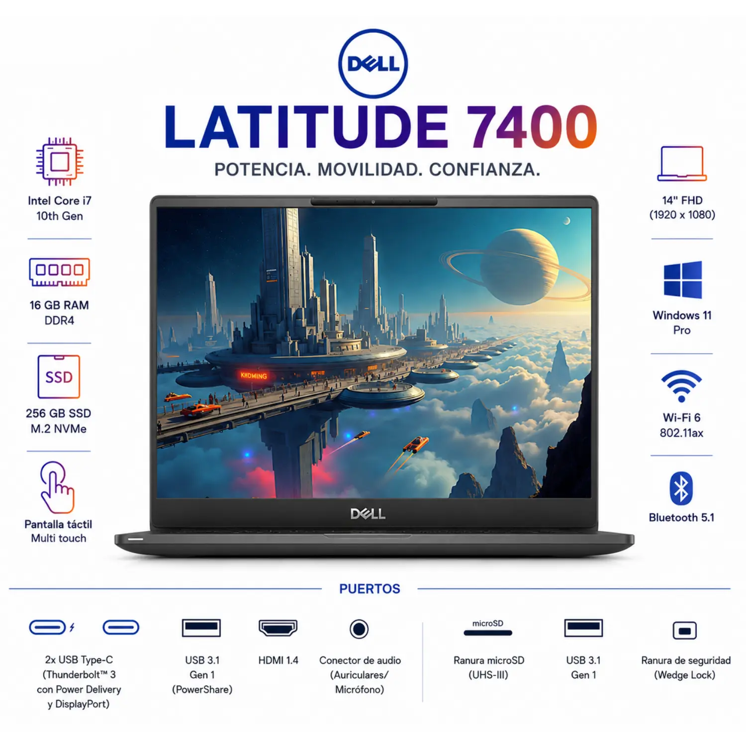 Dell Latitude 7400 14" Tactil Intel Core i7 16GB RAM 256GB SSD Windows 11 (Reacondicionado) 