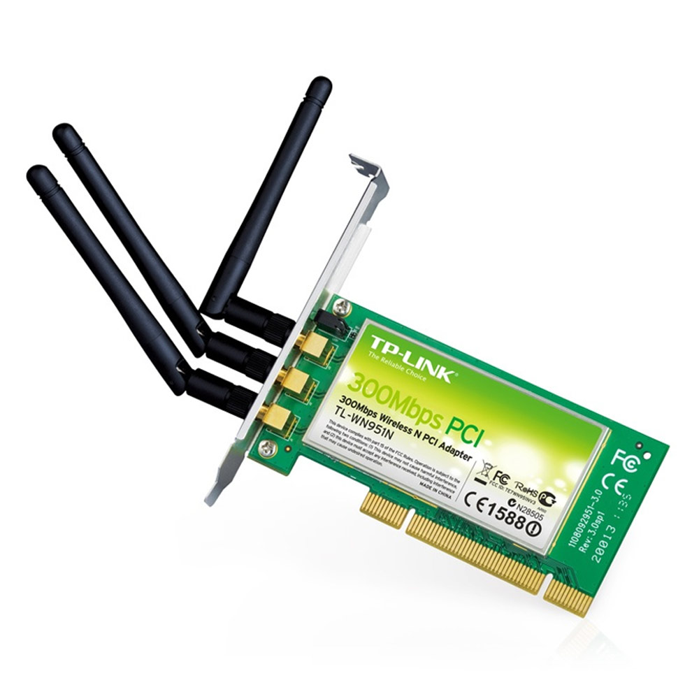 TP-LINK TL-WN951N Wireless N300 Advanced PCI Adapter, 2.4GHz 300Mbps, Include Low-profile Bracket