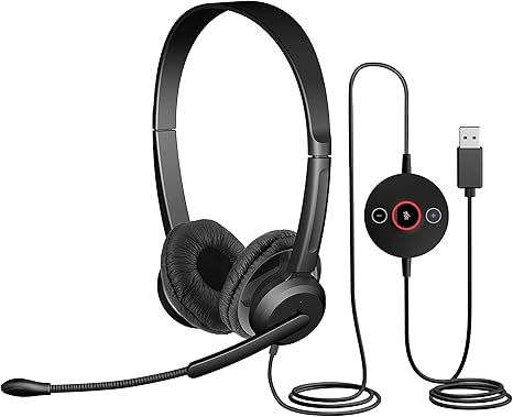 Auriculares estéreo USB con ENC (Cancelación de ruido electrónico)conexión USB-A, optimizados para plataformas UC, y controlador en línea con indicador LED