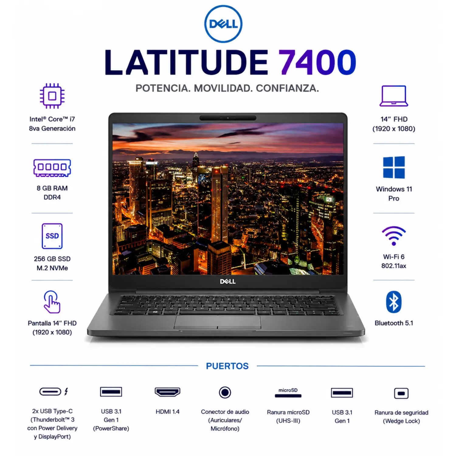 Dell Latitude 7400 14" FHD Intel Core i7 8GB RAM 256GB SSD Windows 11
