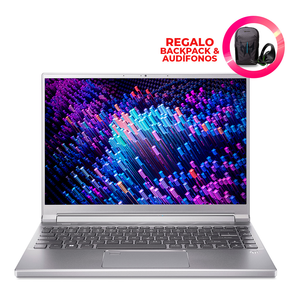 Paquete Laptop Acer PT314-52s, 14" WQXGA Intel Core i7-12700H 16GB 1Tb Plata Incluye audifonos y mochila Gaming