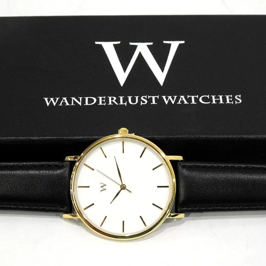 Reloj Wanderlust de Pulsera – Esfera Blanca con Correa Negra + 2 Correas de Regalo, Diseño Elegante y Versátil para Uso Diario