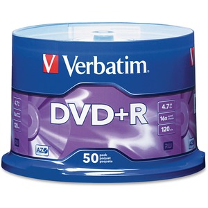 DVD grabables Verbatim 95037 - DVD+R - 16x - 4,70 GB - 50 Paquete(s) Cabezal con Ejes Rotatorios