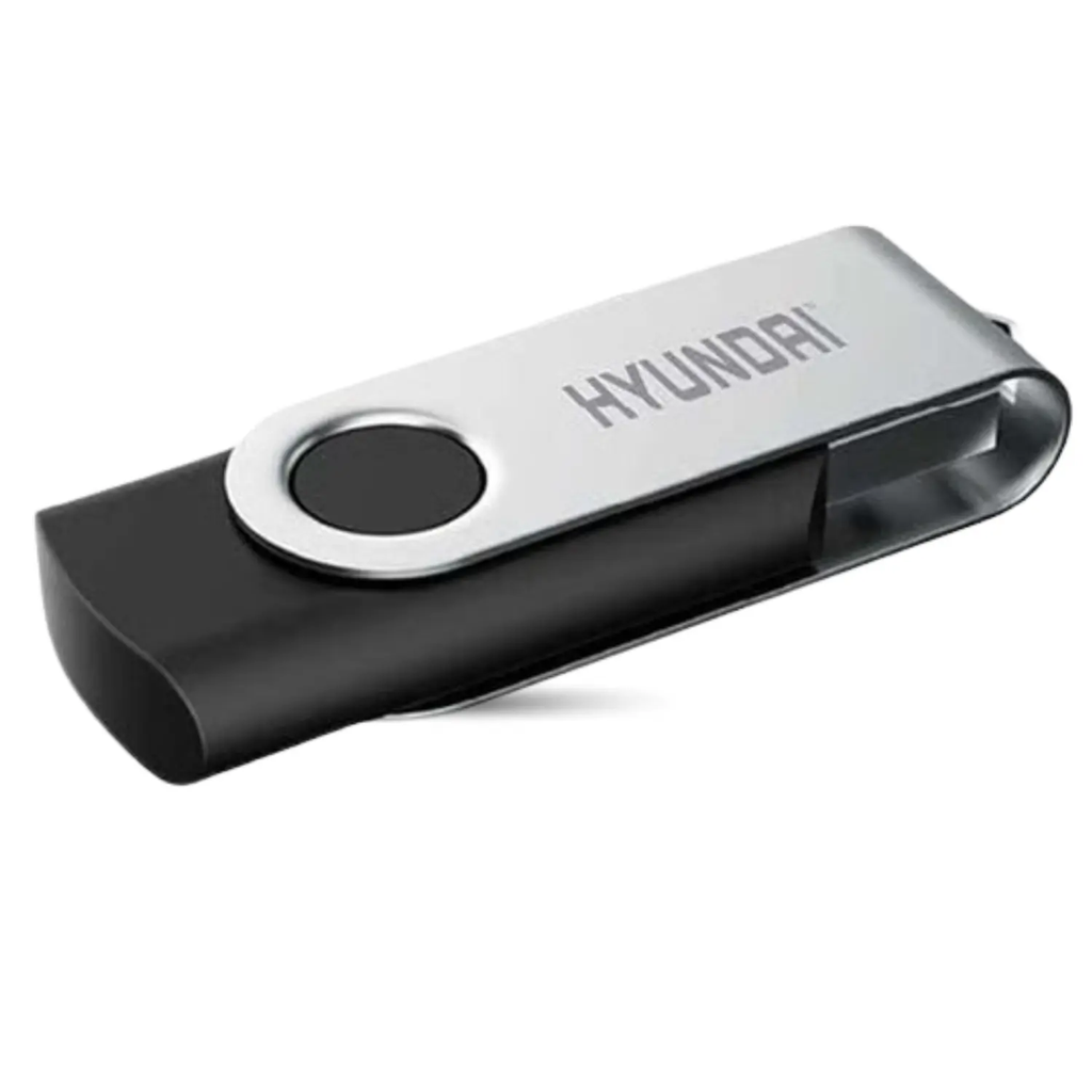 Memoria USB 32GB Hyundai Rotate Bravo | Diseño Giratorio Metálico | USB 2.0 High Speed | Sin Tapa | Nuevo Sellado | Para Llaveros, Escuela y Oficina