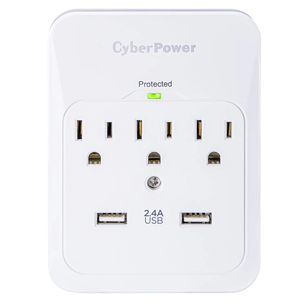 Supresor de Picos CyberPower CSP300WUR1 3 Tomas + 2 USB 600J Blanco (Refurbished B)