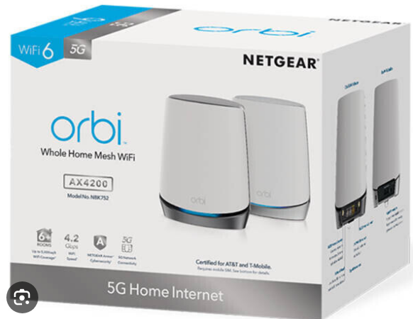 Open Box NETGEAR Orbi 5G Tri-Band WiFi 6 Mesh System (NBK752) – Router with 1 Satellite Extender | Coverage up to 5,000 sq. ft, 40 Devices | AX4200 (Up to 4.2Gbps)