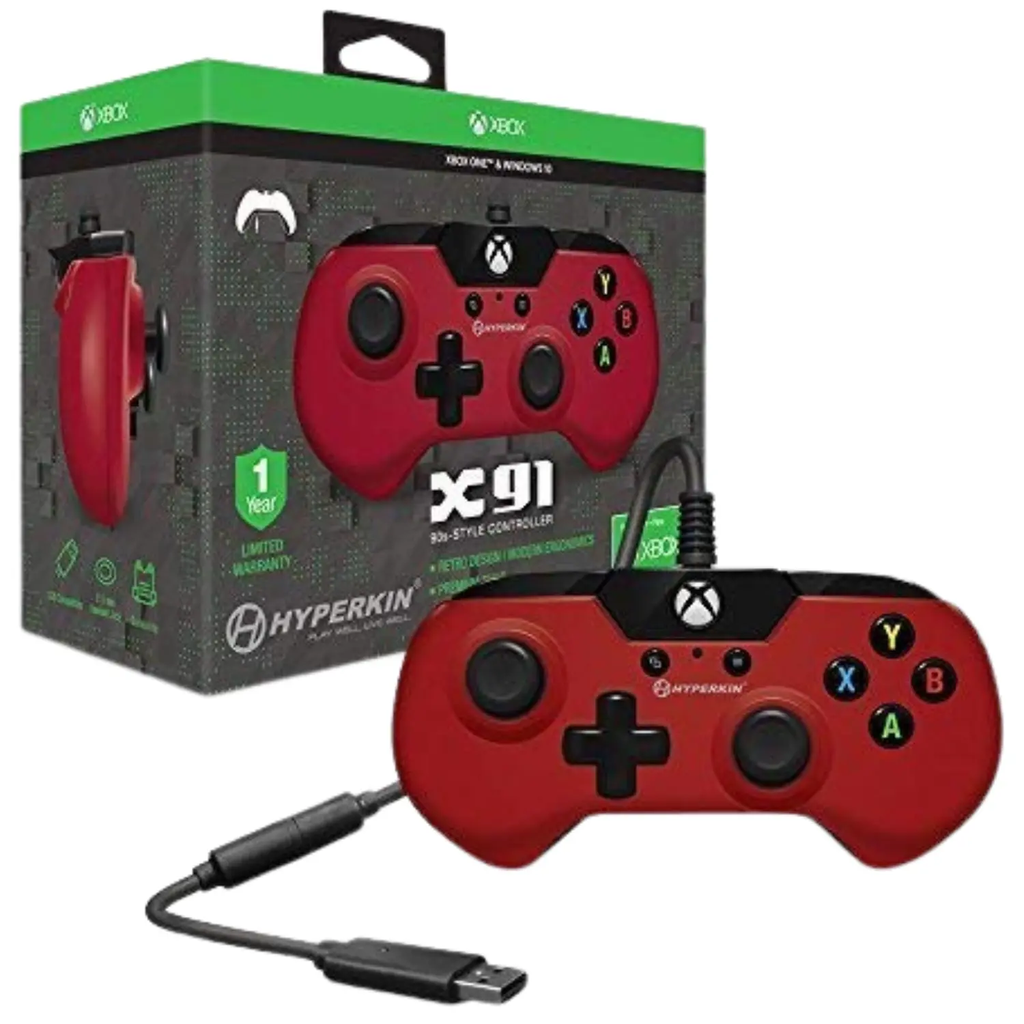Control Hyperkin X91 Retro | Para Xbox Series X|S, Xbox One y PC | Diseño Ergonómico Compacto | Color Rojo | Cable 2.7m | Open Box