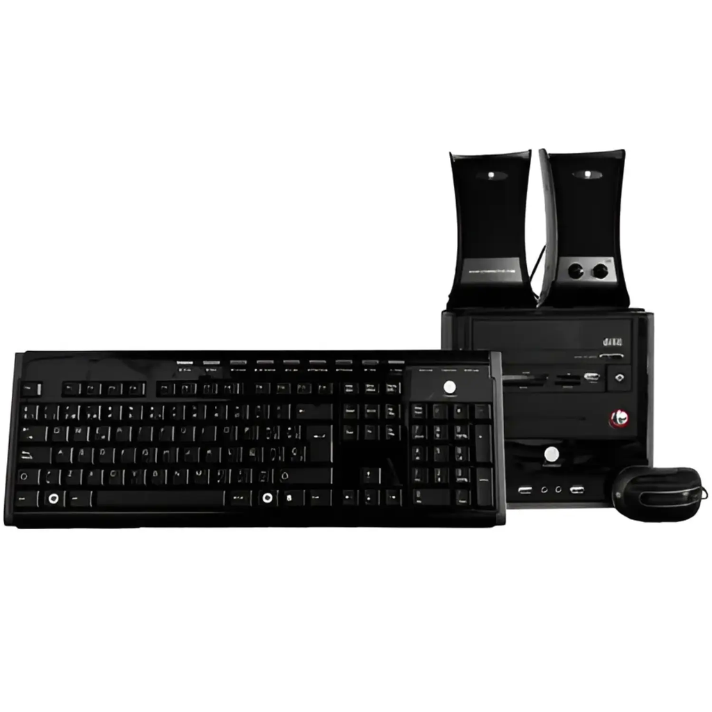 Gabinete Connect con Fuente de Poder | Kit Completo 4-en-1: Teclado USB, Mouse Óptico, Bocinas Jack 3.5mm | Color Negro